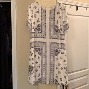 LOFT cream dress with floral print, Size Medium